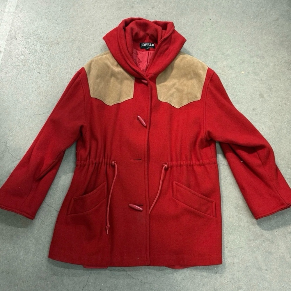 Jofeld Red Suede / Wool Coat Size Large made In USA